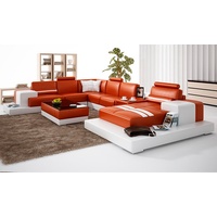 JVmoebel Ecksofa, Ledersofa Couch Wohnlandschaft Ecksofa Eck Design Modern Sofa orange|weiß