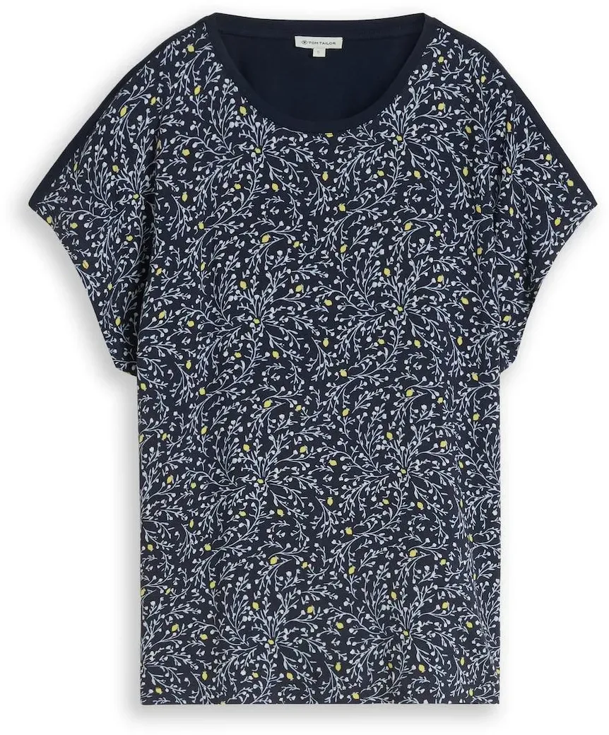 TOM TAILOR Damen T-Shirt im Material-Mix, blau, Uni, Gr. XXXL