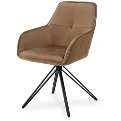 Juskys Drehstuhl Clyde mit Armlehne & Stoff Bezug - Esszimmerstuhl modern - Stuhl Samt Hellbraun