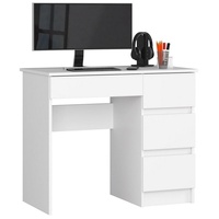 Home Collective Computertisch Bürotisch mit ausziehbarer Tastaturablage, Laminatplatte mit ABS-Kante, mit 4 Schubladen rechts, 90 x 50 x 77 cm, weiß weiß
