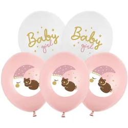 PartyDeco 6 Luftballons Baby Girl 30cm Latexballons Helium Ballons Geburt Taufe Ballonset Geburtstagsdeko Babyparty Deko Mädchen Mix Weiß Hellrosa Pastell