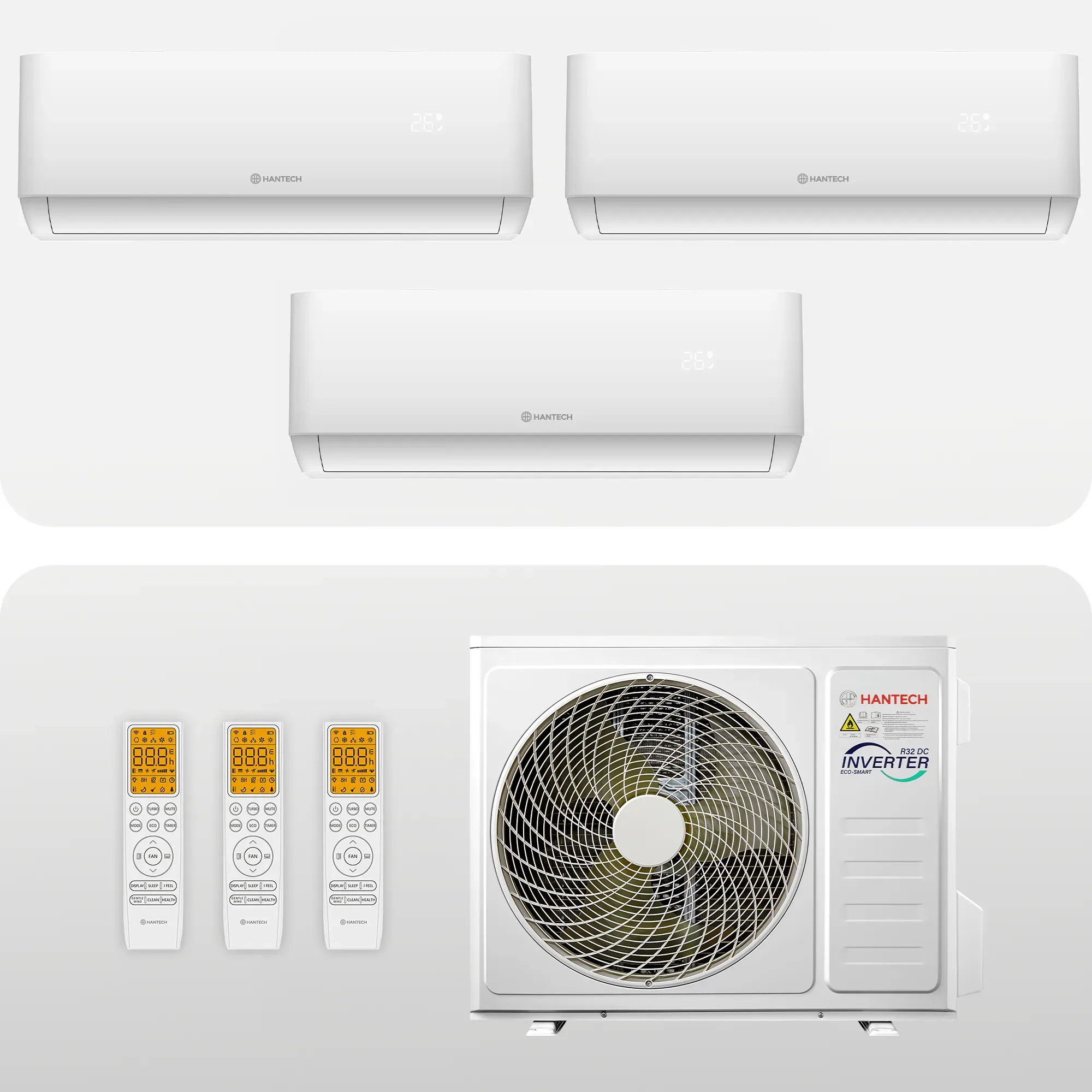 Hantech Multisplit Klimaanlage 3 x 9.000 BTU (2,6kW) - WiFi - HPro