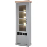 Furn.design Vitrine grau Eiche Artisan Nachbildung,Eiche, 3 Fächer, Sockel,