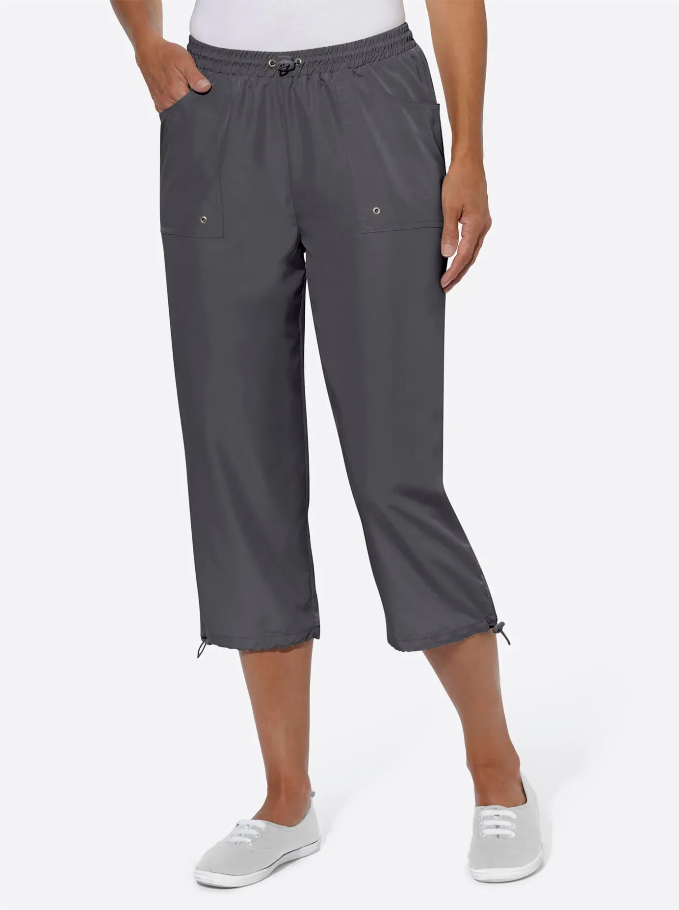 7/8-Hose CLASSIC BASICS, Damen, Gr. 19, Kurzgrößen, grau (anthrazit), 100% Polyester, unifarben, 7/8-Länge, Hosen 7/8-Hose