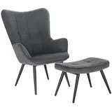Woltu Relaxsessel Lehnstuhl Sessel Polstersessel mit Hocker Fernsehsessel Ohrensessel Cordsamt dunkelgrau - Woltu