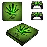 DOTBUY PS4 Slim Skin Aufkleber Sticker Design Folie schützende Haut Schale für Sony Playstation 4 Slim Konsole und 2 Dualshock Controller (Green Leaf)