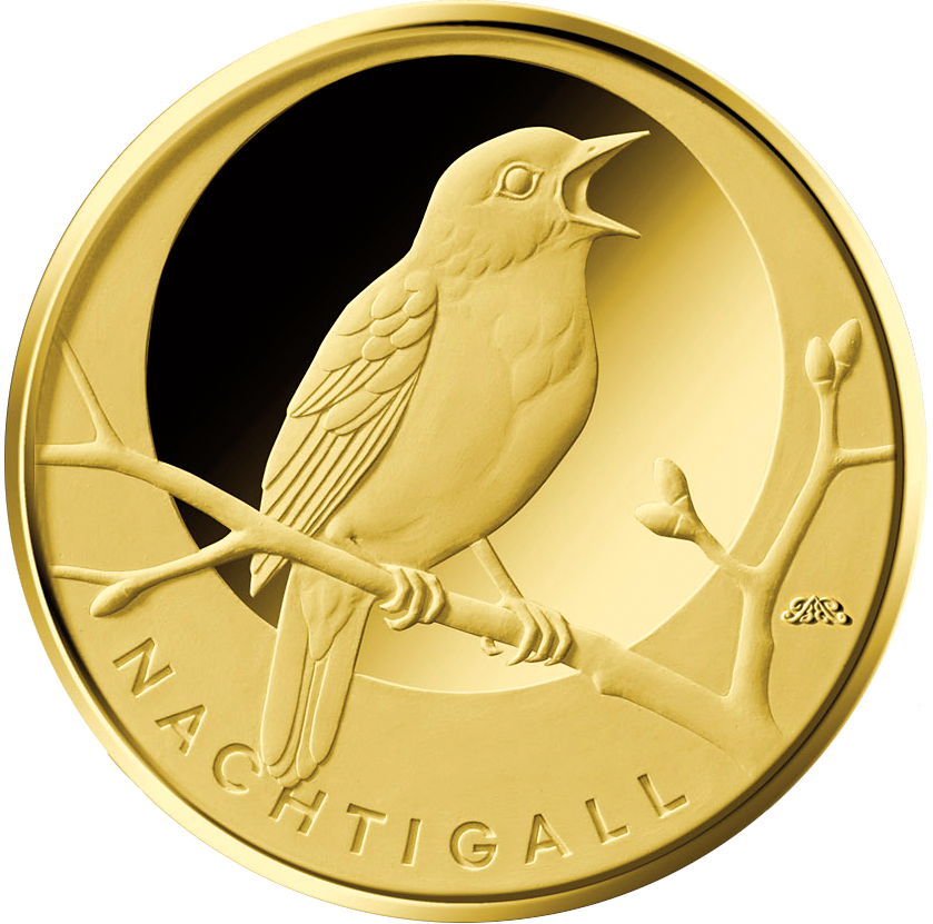 Deutsche 20-Euro-Goldmünze "Heimische Vögel - Nachtigall" 2016 - Gem. Prägezeichen