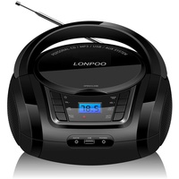 LP-D03 Tragbarer Boombox CD-Player mit Bluetooth - Kinder Stereo-Boombox mit FM Radio | AUX-In | Kopfhöreranschluss | USB-Eingang | Tragbares CD-Radio | Faltbarer Tragegriff