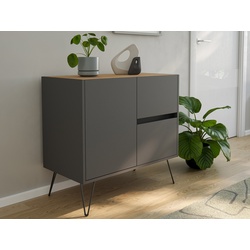 Raumwunder S Sideboard Kommode Greifraum 80cm 2 SoftClose 1 Tür Grafit/Eiche Top