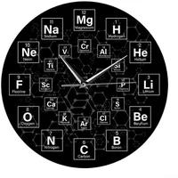 URPIZY Chemie Wanduhr 30X30cm Periodensystem Design Schwarz Labor Für Dekor Haltbare Dichte-Board Uhr Für Heim Büro Schule Einfach Zu Montieren Einzigartiges Gespräch