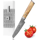Zayiko Kinone Damast Officemesser Mukimono I 10 cm Klinge Wurzelholzgriff Birke