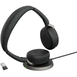 JABRA Evolve2 65 Flex MS Stereo USB Headset schwarz USB-A Wireless-Charging-Pad