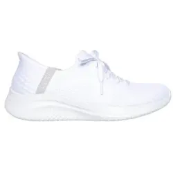 Skechers für Damen. 149710 Pantoletten Ultra Flex 3.0 Hausschuhe weiß (41), Stoff, 3 bis 5 cm, Schnürsenkel, Lässig, Sportlich
