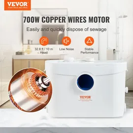 Vevor Hebeanlage, 700W, 9600l/h Durchfluss, 10M Förderhöhe, Zerkleinerer-abwasserpumpe Mit 3 Wassereinlässen 99 % Effektive Antimikrobielle Für Toilette, Keller, Küche, Waschbecken, Badewanne, Abwasserentsorgung, Aufspülmaschine