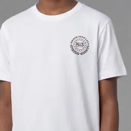 H.I.S. T-Shirt H.I.S "2er Pack T-Shirts mit Logodrucken für Jungen", Jungen, Gr. 152/158, bunt (marine, weiß), Single Jersey, Obermaterial: 100% Baumwolle, bedruckt, Basic, Rundhals, Shirts T-Shirt, Basic Schnitt, kurze Ärmel, bedruckte Optik, Logodrucke