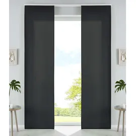 Gardinenbox 2er Set Schiebegardinen Flächenvorhänge Mikrofaser Vorhang Gardine Schiebe Matt Paneelwagen Beschwerungsstangen, 100% Polyester, Schwarz, HxB 245x60 cm
