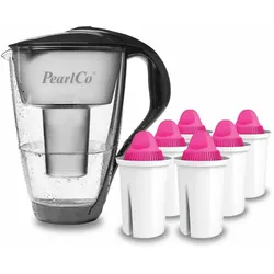 PearlCo Glas-Wasserfilter anthrazit inkl. 6 AquaMag Filterkartuschen
