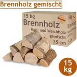 Flameup - Brennholz Gemischt Kaminholz 15 kg Buche Eiche Birke Kiefer Fichte Holz Für Ofen und Kamin Kaminofen Feuerschale Grill Feuerholz 25 cm Wood