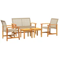 vidaXL 5-tlg Garten-Lounge-Set Beige Poly Rattan und Akazienholz