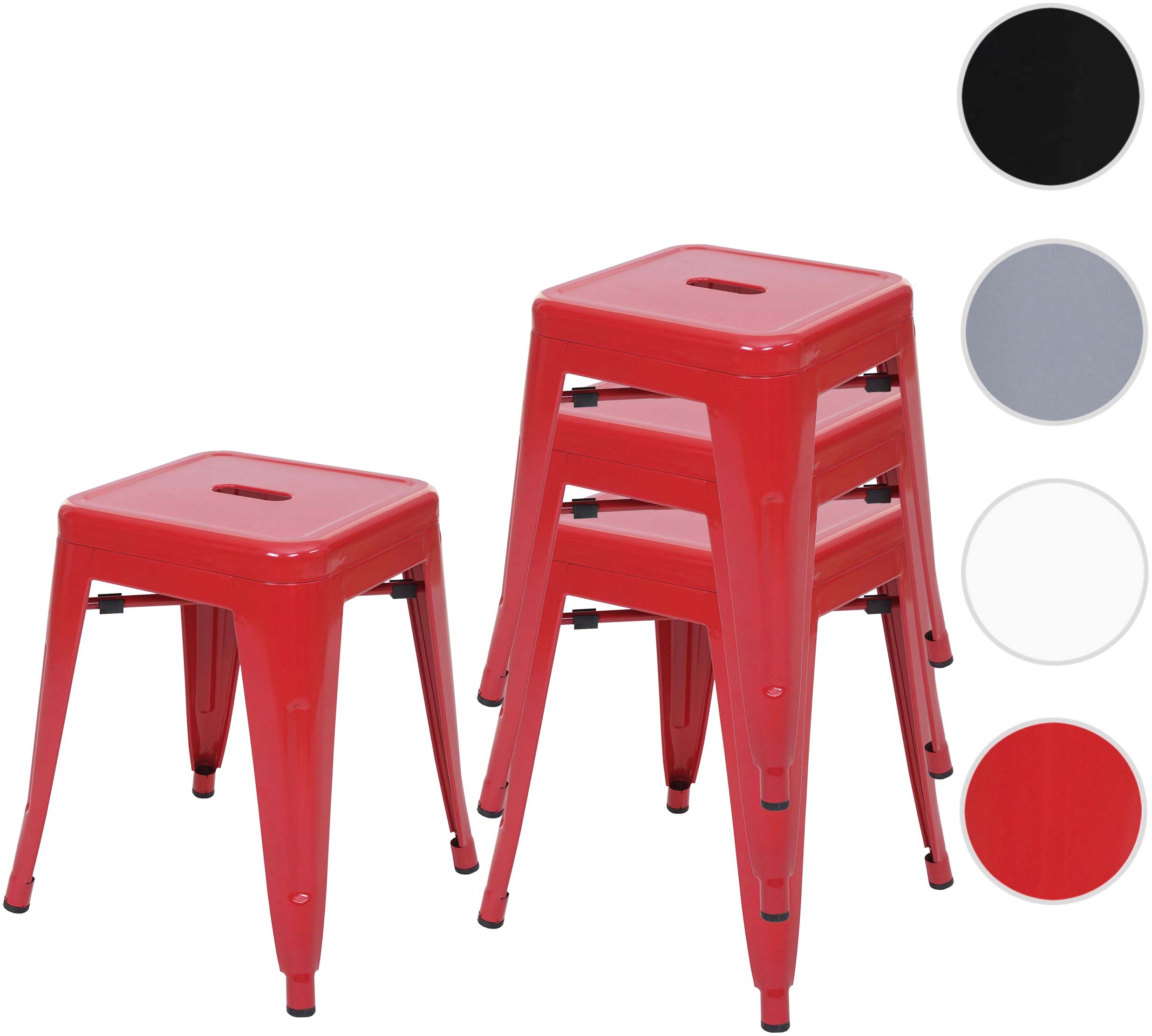 4er-Set Hocker HWC-A73, Metallhocker Sitzhocker, Metall Industriedesign stapelbar ~ rot