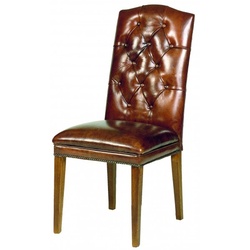 Casa Padrino Designer Chesterfield Esszimmer Stuhl Braun Leder / Braun - Hotelmöbel - Buche - Echt Leder