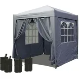 Quick Star Pop-Up-Pavillon 2 x 2 m Smoky Grau mit 4 Easy-Klett Seitenwänden und 4 Fußgewichten