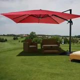 Mendler Gastronomie-Ampelschirm HWC-A96, Sonnenschirm 3x3m (Ø4,24m) Polyester Alu/Stahl 23kg ~ rot mit Ständer, drehbar