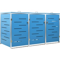 Hommdiy Mülltonnenbox 3er Rostfrei Abschließbar Müllbox Mülltonne Mülltonnenverkleidung Gartenbox Müllcontainer Edelstahl Blau 207 x 77.5 x 115 cm