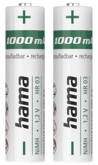 Produktbild Hama NiMH-Akkus, AAA Micro, 1000 mAh, 1,2 V, sofort einsatzbereit, 2 Stück Akku