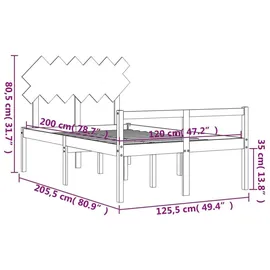 vidaXL Seniorenbett mit Kopfteil 120x200 cm Weiß Massivholz
