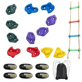 Vevor Ninja-Baumkletterset 12 Baumklettergriffe und 6 Ratschengurte für Kinder und Erwachsene, verschiedene Farben und Formen, für Ninja-Warrior-Hindernistraining Outdoor Ninja-Krieger im Freien