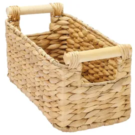 HMF Aufbewahrungskorb Badezimmer Korb geflochten aus Wasserhyazinthe mit Holzgriffen 30 x 15 x 13 cm beige
