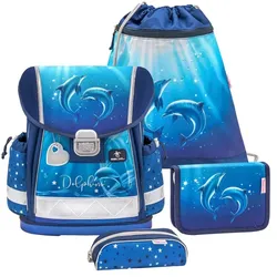 Rucksack ergonomisches Schulranzen-Set 4-teilig Dolphins mit Brustgurt