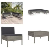 vidaXL 12 tlg. Garten Lounge Set mit Auflagen Poly Rattan Grau - Garten-Sofagarnitur - Garten-Sofagarnituren - Gartensofa-Set - Gartensofa-Sets - Grau