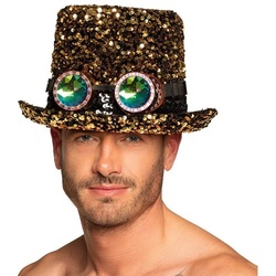 Boland Kostüm Glitzergold Steampunk-Zylinder, Hier feiern die Pailletten eine Party – ein Hut wie eine Glitzerexplos