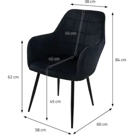 ECD Germany 2er Set Schwarz | Samtbezug, Armlehnen, Metallbeine, ergonomische Esszimmer- & Küchenstühle