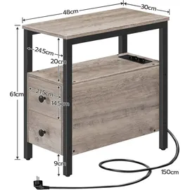 luxuskollektion Beistelltisch mit Ladestation und USB-Anschluss, Steckdose