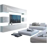 uniquemoebel Wohnwand 3W, Fronten Weiß Hochglanz, mit LED Beleuchtung., Ohne Griffe. Breite 300 cm