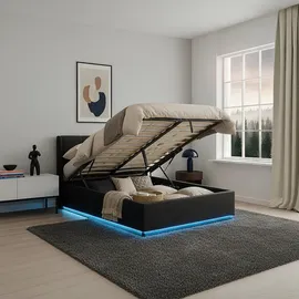 [en.casa] LED Polsterbett Tröstiar 160x200cm Schwarz [en.casa]