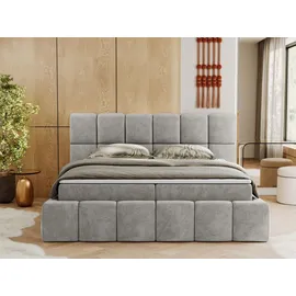 MKS Meble Boxspringbett 160x200 cm mit Bettkasten, Bett mit Matratze H3... Boxspringbett mit Topper T25 - NIRA - Hellgrau Strukture - H3