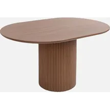 sweeek - Ovaler Couchtisch mit geriffelter Holzoptik - Nussbaumfarben