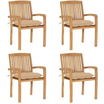 vidaXL Stapelbare Gartenstühle mit Kissen 95,5 x 59 x 26 cm beige 4 St.