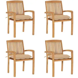 vidaXL Stapelbare Gartenstühle mit Kissen 95,5 x 59 x 26 cm beige 4 St.