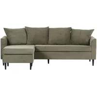 Carryhome Ecksofa, Dunkelgrün, Textil, Buche, massiv, 2-3-Sitzer, Füllung: Schaumstoff, Ottomane links, seitenverkehrt montierbar, L-Form, 218x150 cm, Rücken echt, Wohnzimmer, Sofas & Couches, Wohnlandschaften, Ecksofas