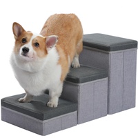 PETEPELA Hundetreppe, Tragbare 3 Treppen Hundetreppe für kleine Hunde mit Stauraum, Faltbare Haustiertreppe für Couch und Hochbett bis zu 22,7 kg, Dunkelgrau