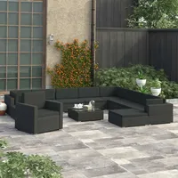 vidaXL 12-tlg. Garten-Lounge-Set mit Auflagen Poly Rattan Schwarz