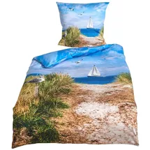 Traumschlaf Mako-Satin Segelboot Blau 135 x 200 cm + 80 x 80 cm