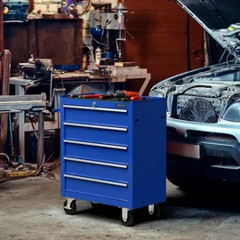 Arebos Werkstattwagen 5 Fächer zentral abschließbar | Blau