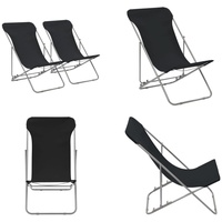 vidaXL Klappbare Strandstühle 2 Stk. Stahl und Oxford Gewebe Schwarz - Strandstuhl - Strandstühle - Liegestuhl - Liegestühle