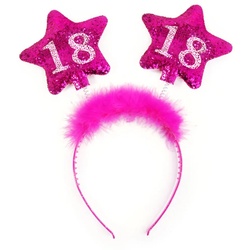 partydeco Haarreif, Haarreif mit schwingenden Glitzer Sternen für 18. Geburtstag pink rosa